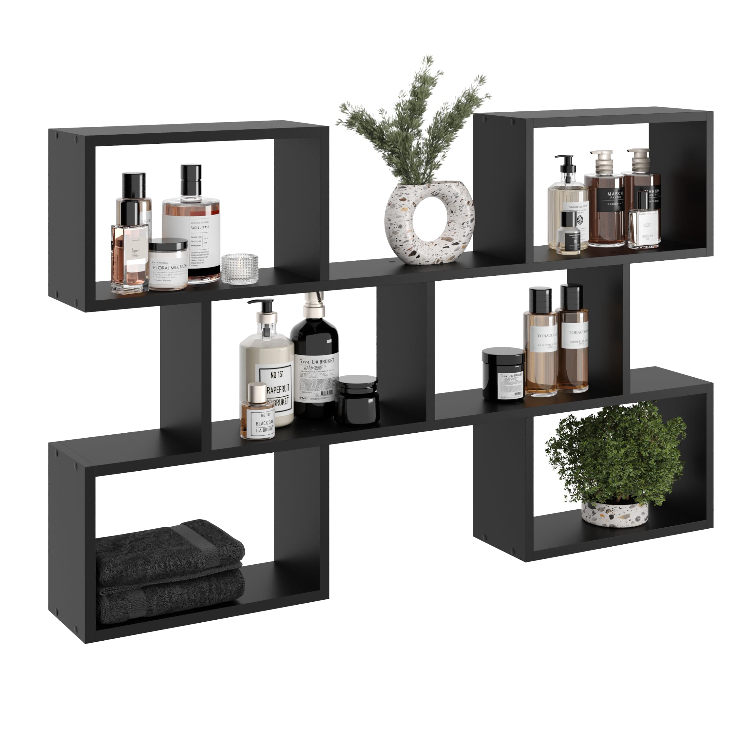 KUBUTKU Mordern - Estantería de pared grande con 6 compartimentos, 80 x 127 x 18 cm, color negro