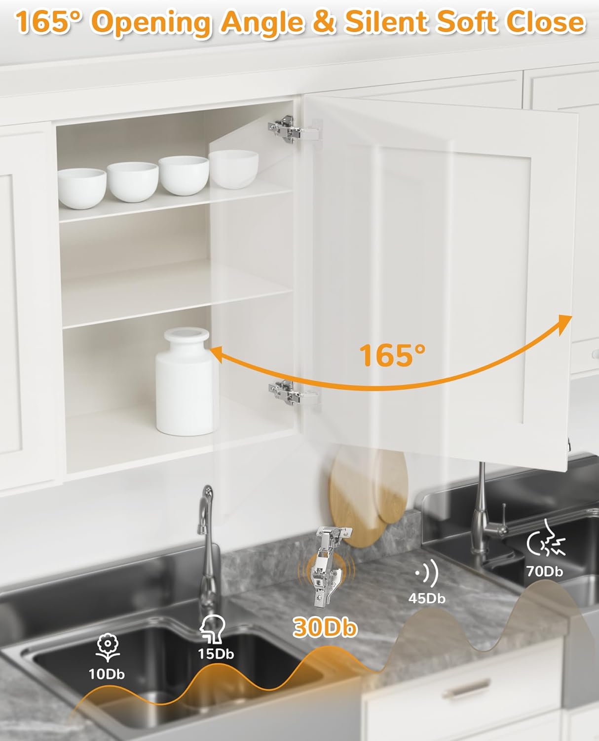 2 Pair 135 Degree & 165 Degree Hinges Kit for Pie Corner Cabinets, Hidden Lazy Susan, Face Frame Self Closing, Clip On, Smooth Slow Close, Concealed Mount for Bi-fold Door, Kitchen Cupboard