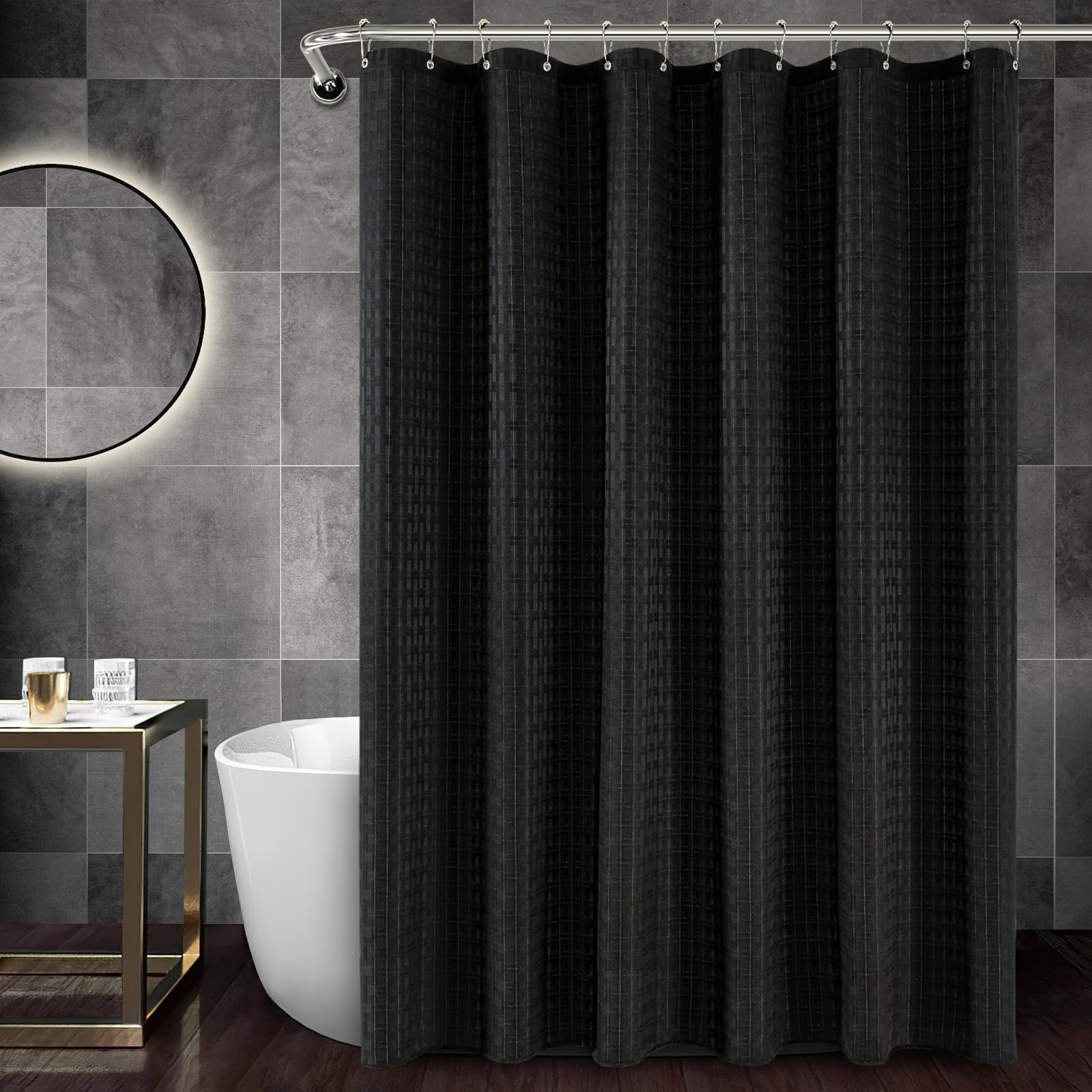 84 inch Long Shower Curtain Textured Fabric Shower Curtains, 230GSM Heavy Duty Weighted Shower Curtains, Hotel Quality Luxury Polyester Bathroom