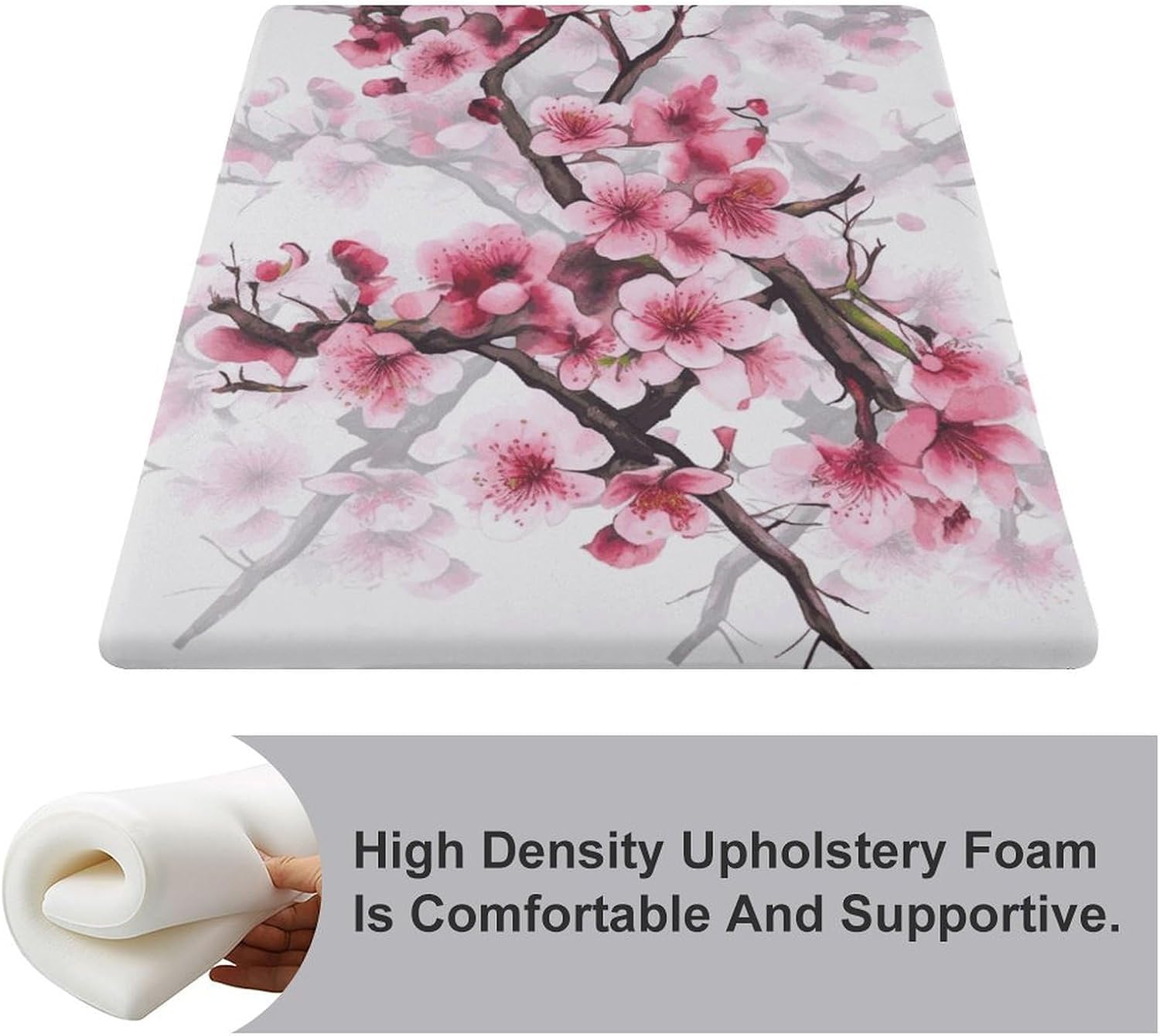 Cherry Blossom Watercolor Chair Cushion Floor Pillow Stool Cushion | Cushions with Removable Cover with Square Memory for for Chair Living Room Balcony Office Sofa,13.8*15*1.2 Inch
