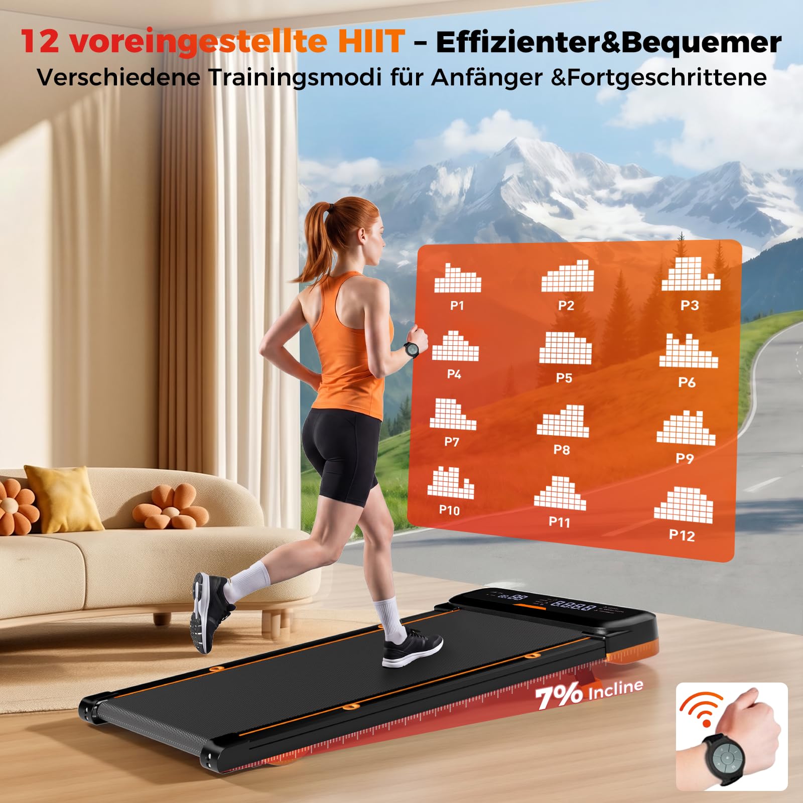 JAGJOG Unter Schreibtisch Laufband,kompakt und platzsparend | 7-15% Steigung,2.5-PS-Motor,6-7.5km/h,Fembedieung,bis 136kg