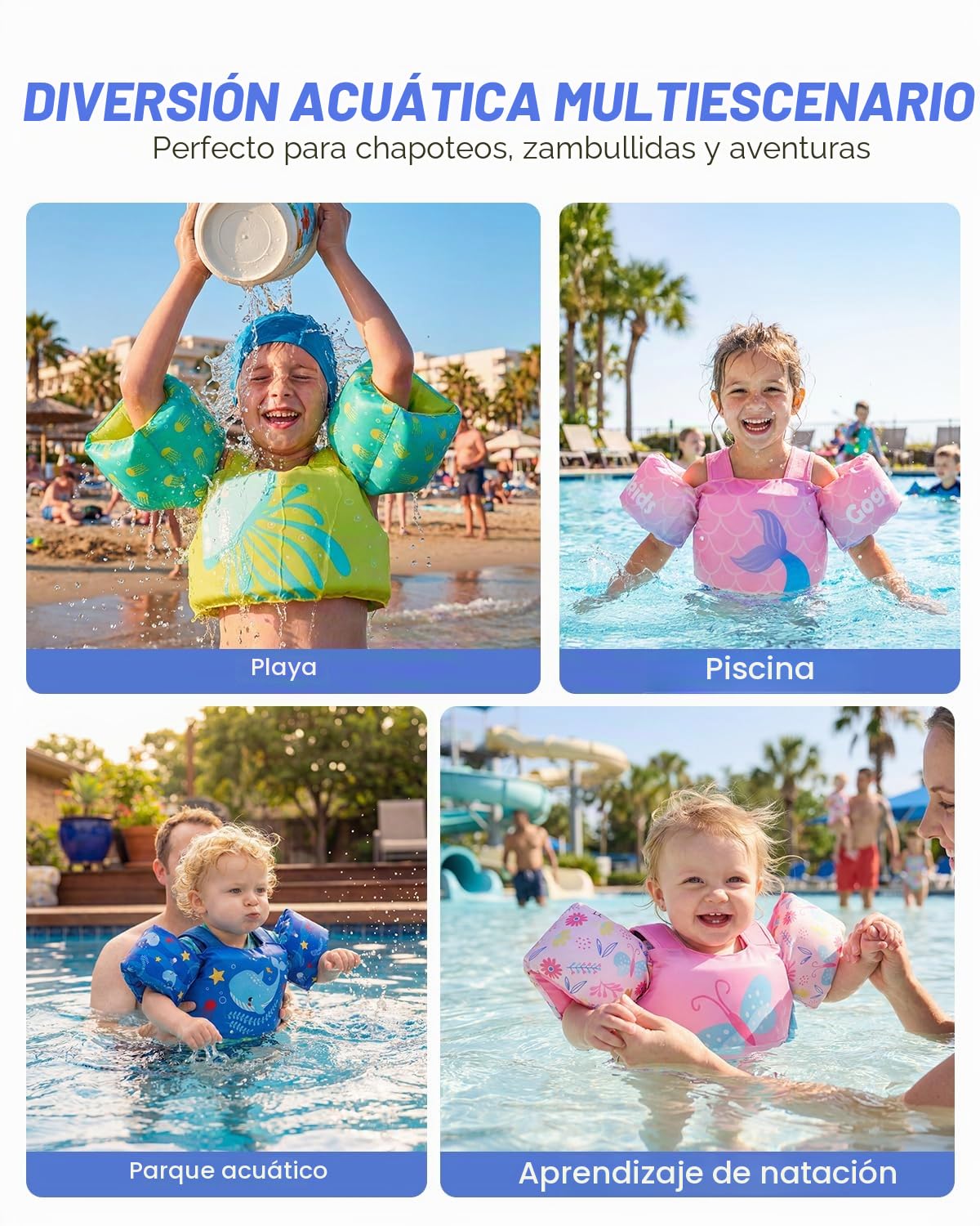 Gogokids Chaleco Flotante para Niños con Brazalete, Chaleco Flotador de Natación para,Seguro y Cómodo, Dispositivo de Entrenamiento de Natación para Niños de 2-6 años, 30-50 Libras (14-23 kg)