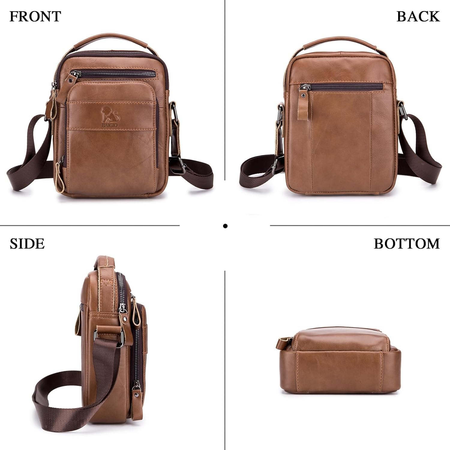 BAIGIO Bolso Hombre Bandolera Cuero Vintage Bolso Mano Hombres Bolsos Hombre Pequeño con 5 Ranuras para Tarjetas Bolsa de Hombro para Negocios, Trabajo, Viaje, Vida Cotidiana