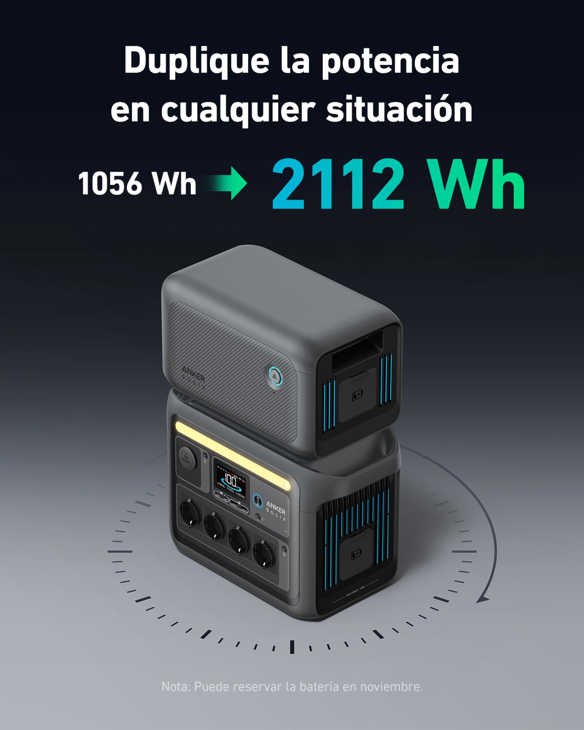Anker SOLIX C1000 Portable Power Station, generador solar de 1800 W, carga ultrarrápida en 58 minutos, LiFePO4 para acampar al aire libre y suministro doméstico auxiliar (panel solar opcional)
