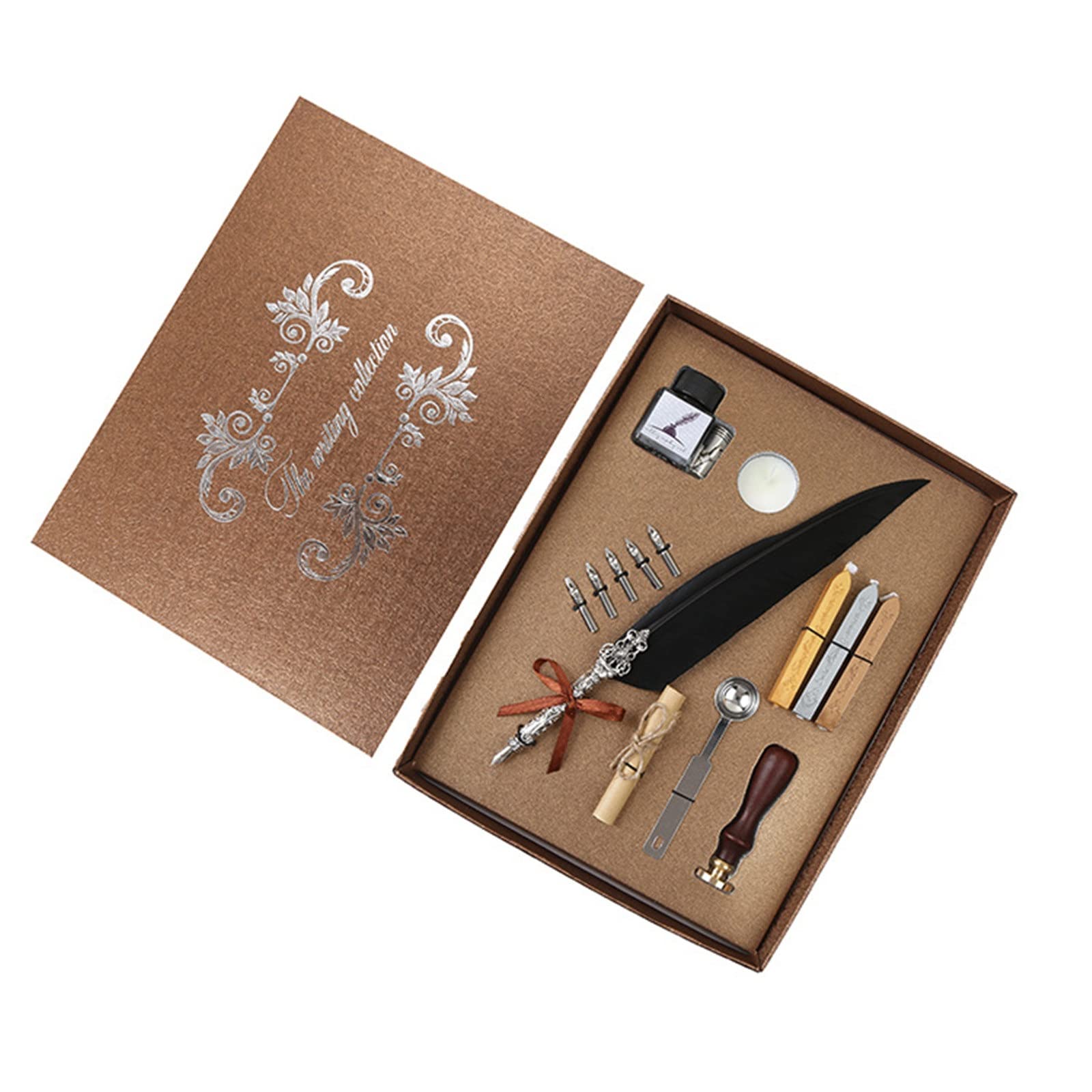Federkiel Feder Stift Antike Dip Federkiel Stift, Feder Stift Quill Pen Set handgemachte Vintage Dip Tinte Stift(Black)