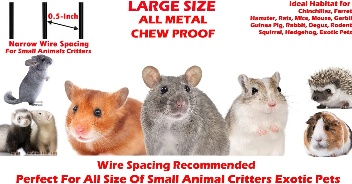 54" Large Wrought Iron Chew Proof 4-Level Tight 1/2-inch Wire Spacing Ferret Chinchilla Sugar Glider Rats Mices Rabbit Squirrel Hamster Cage with Removable Rolling Stand