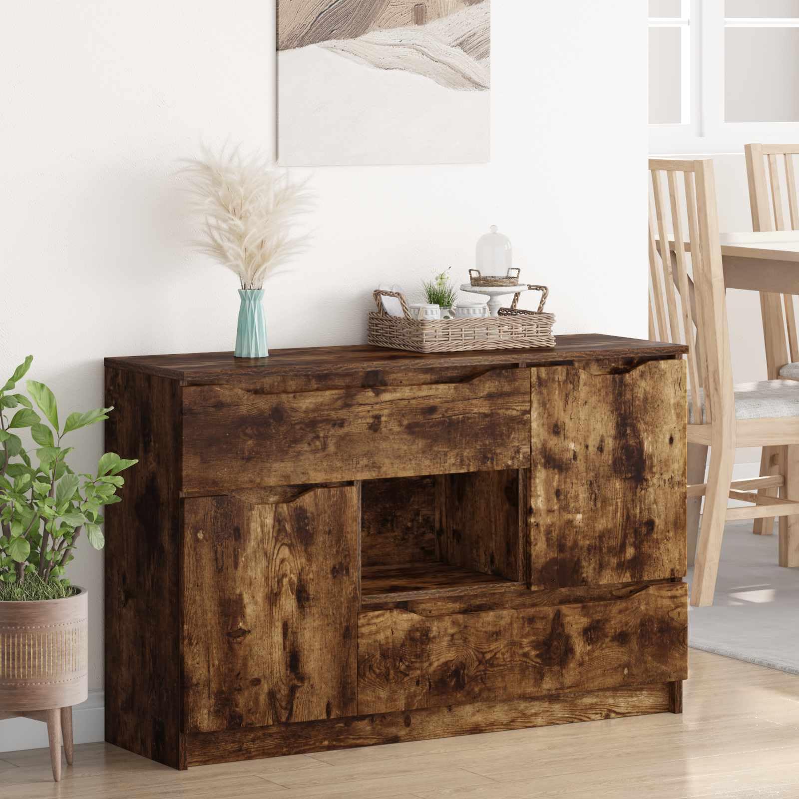 Credenza Rovere Fumato 100 x 30 x 65,6 Legno Ingegneria | Mobile TV, Conservazione Soggiorno, Cassetti Scorrevoli, Design Moderno, Manutenzione Facile