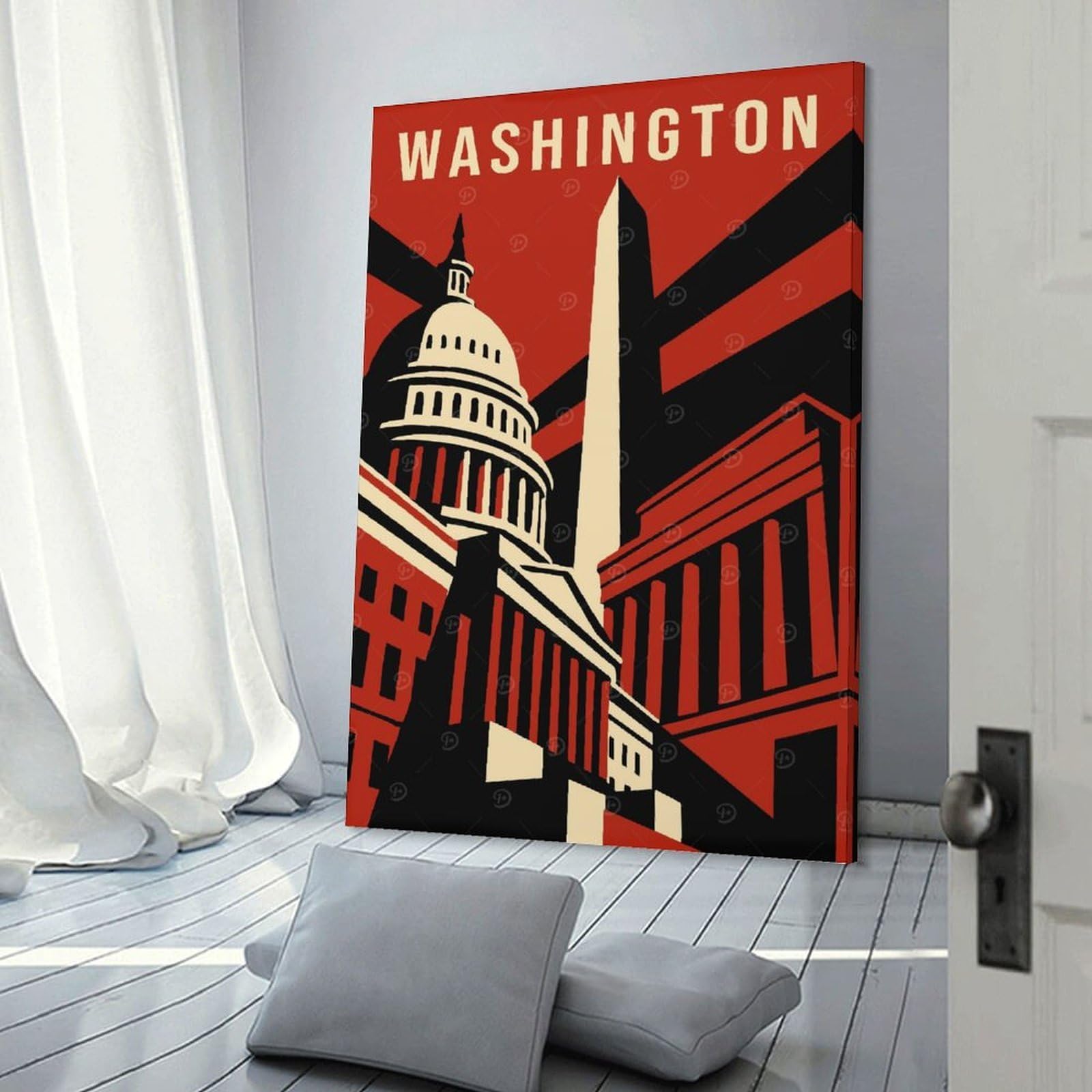 Junmoney Washington DC Vintage Travel Decorative Wall Artwork, 24x36inch(60x90cm), for Corridors, Hallways Or Apartment Entries, Home Artwork for First Impressions