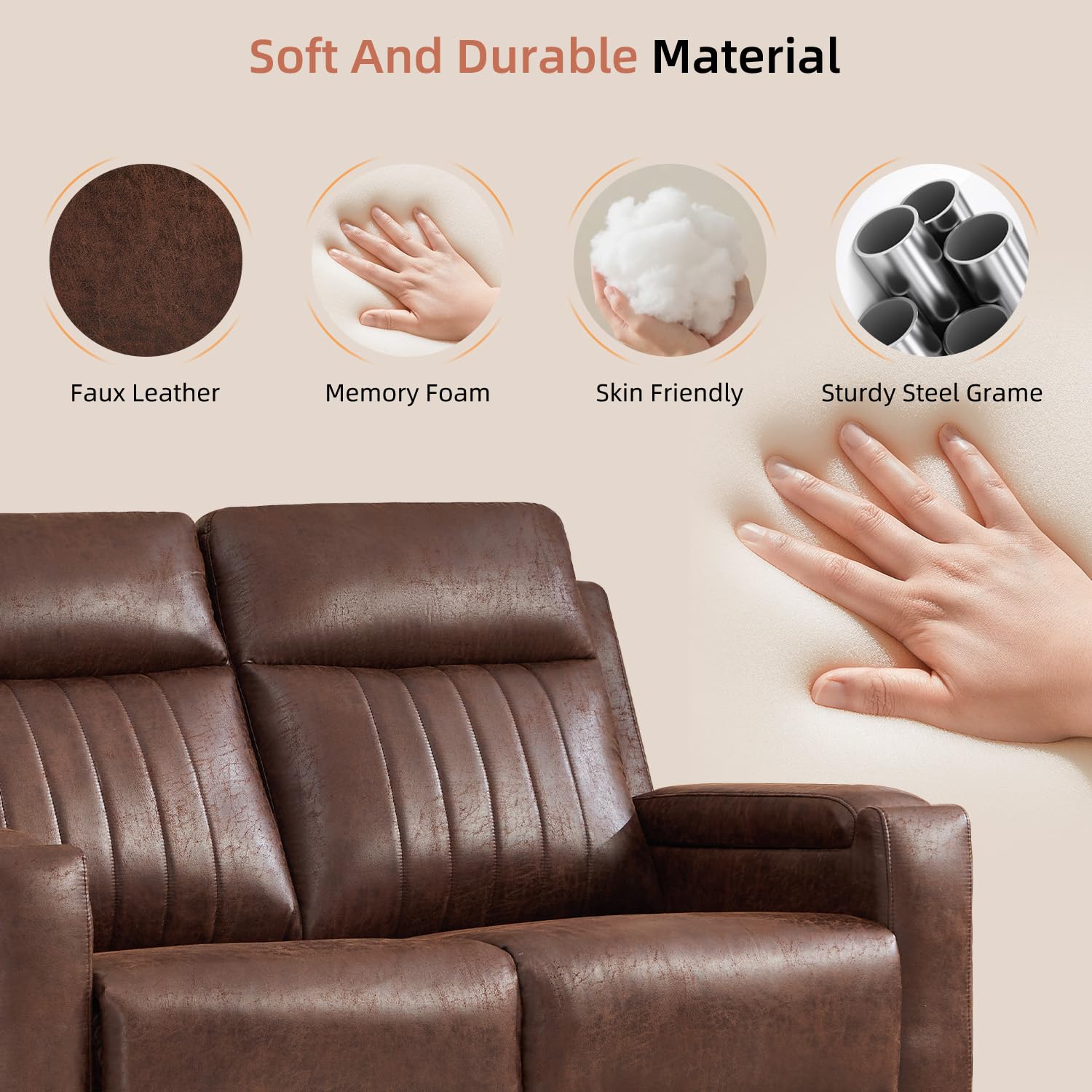 Faux Leather Recliner Sofa Set 2 Chairs 58 Loveseat Cup Holder Storage Red Brown image 3