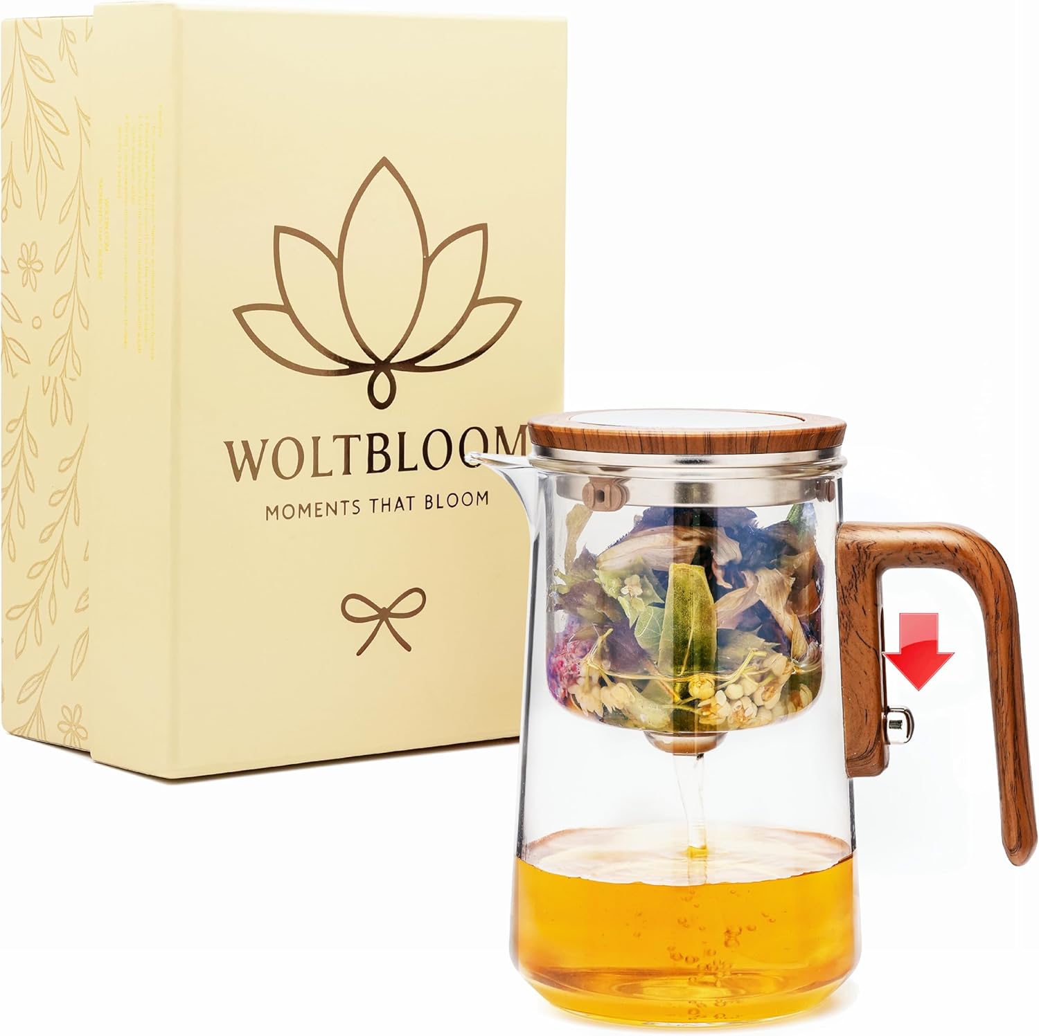 Enchanti Tea Pot - Modern Glass Infuser Teapot - Water Separation Magic Teapot with Heat-Resistant Handle - Elegant Gift Box & Writable Card - Perfect for Loose Leaf Tea - 800 ML (27oz)