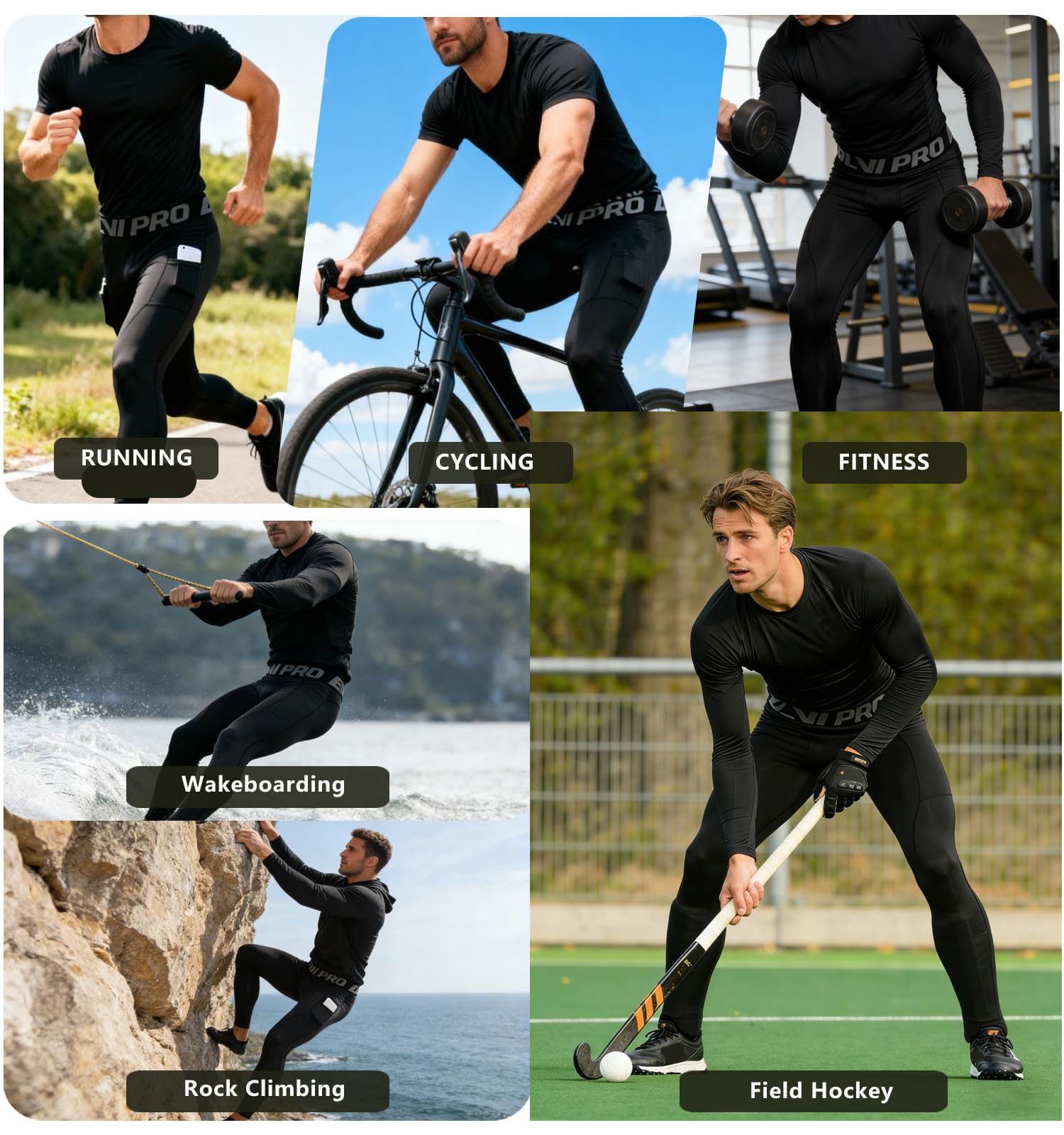 Hombre Pantalón de Compresión Deportivo Mallas con Bolsillos para Teléfono