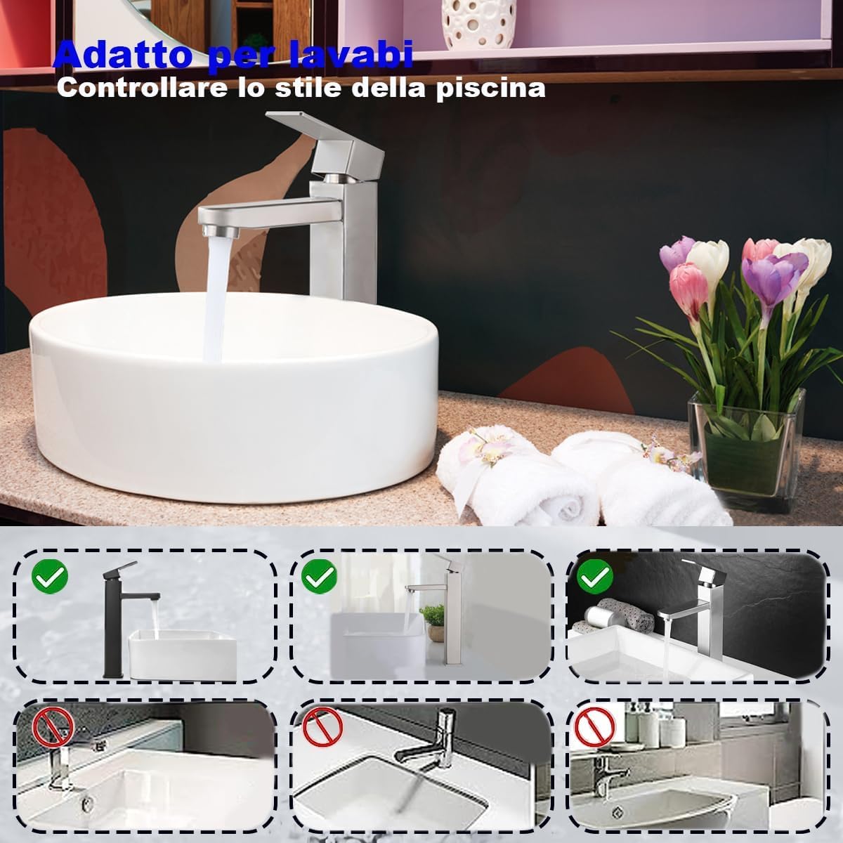 XWIHTR rubinetto di miscelazione in acciaio inox caldo e freddo di alto stile, antigoccia con miscelatore monocomando silenzioso per bagno, lavabo, piccola cucina (spazzolato-h)