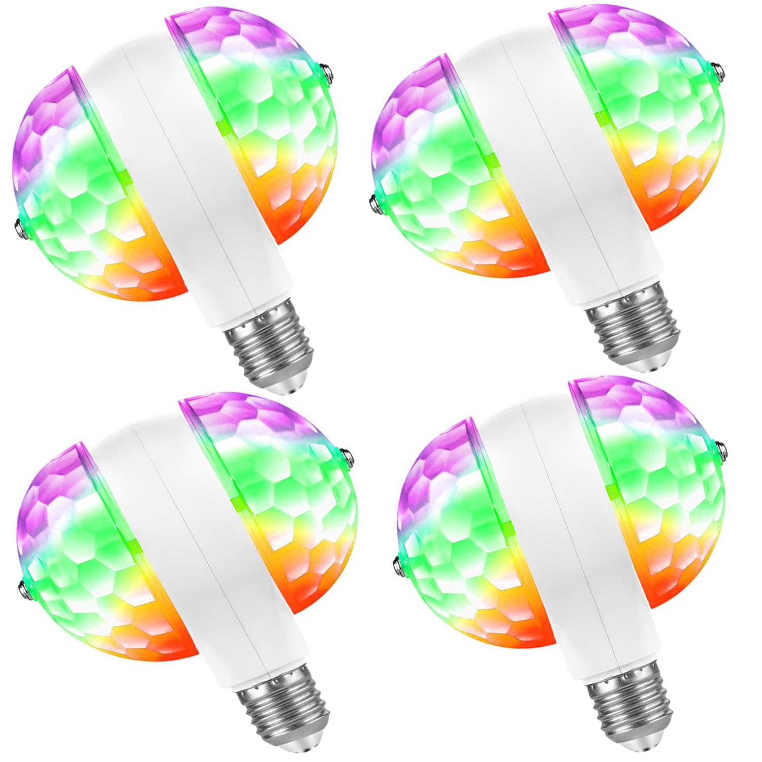 Disco Lights Colorful Rotating Magic Ball Lights, AC85-265V E26/E27 RGB LED Stage DJ Light Multi-Colored Fun Lamp for Dance Parties Birthday Karaoke Halloween Christmas (4 Pack)