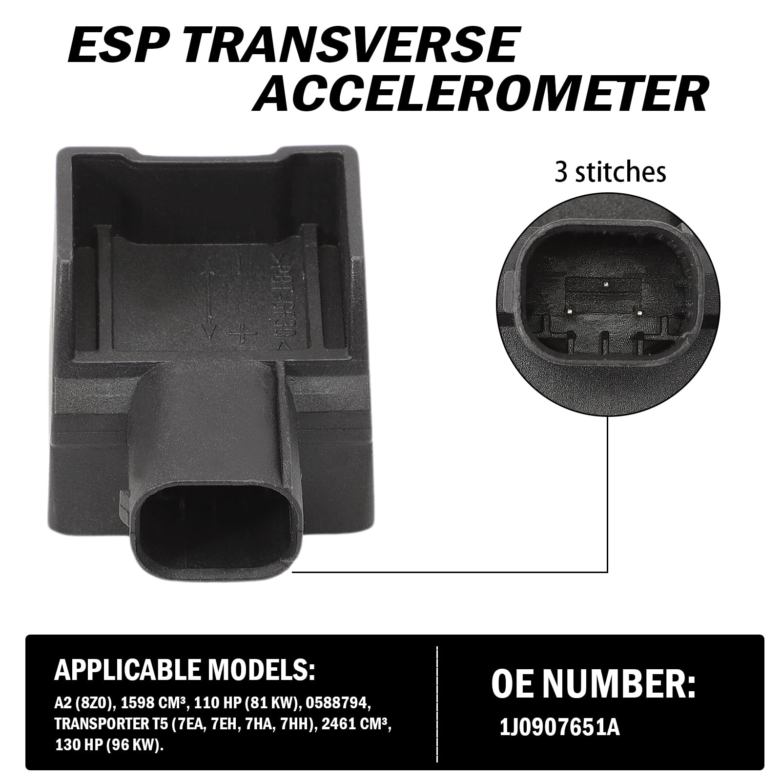 Sensor ESP 1J0907651A para A2 A3 TT Golf 4 Polo Transporter T5 Seat Leon Sensor de aceleración Sensor AIC Aceleración lateral 59076 OE#1J1907639 Golf IV