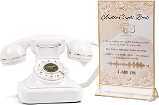 Audio Guest Book Wedding Phone,32GB Memory Record Customized Audio Messages, Volume Adjustable, Suitable for All Kinds of Party (Cream Color+Sign)
