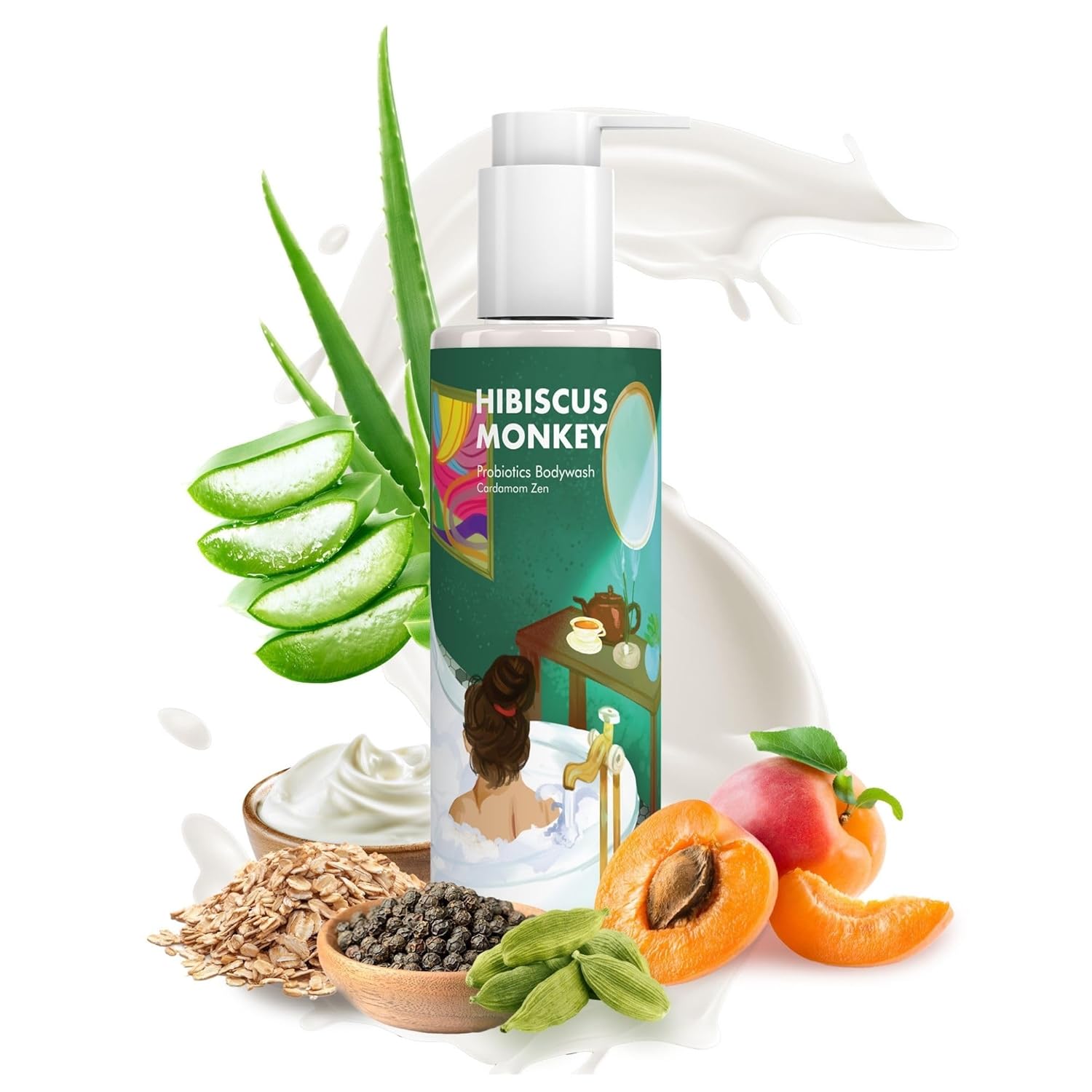 HIBISCUS MONKEY Probiotics Body Wash|100% Plant Derived|Sensitive Skin Friendly, Dermatologist Tested, Ph Balanced|Artificial Fragrance Free, No Synthetic Surfactants, No Sles/Sls, Paraben Free|200Ml