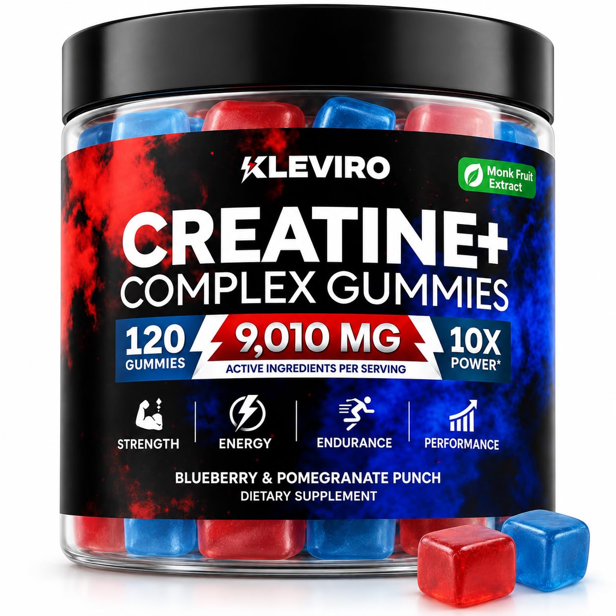 10-in-1 Creatine Monohydrate Gummies for Men & Women | 9010mg Advanced Micronized Complex | 120 Sugar-Free Gummies, 30 Servings | Muscle, Pre & Post Workout, Energy, Recovery | Blueberry Pomegranate