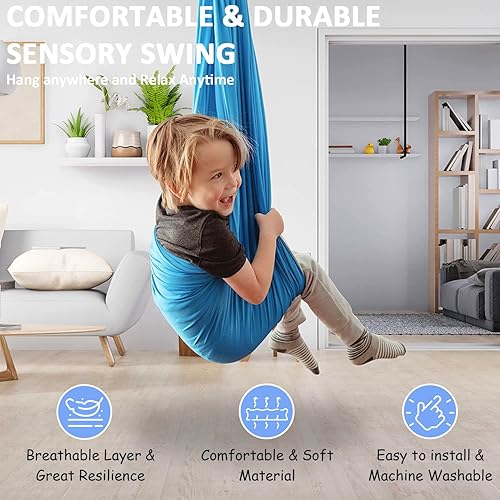 Miniatura 2 de Columpio sensorial para niños en interiores (incluye herramientas incluidas), columpio de terapia para interiores y exteriores, hamaca para niños