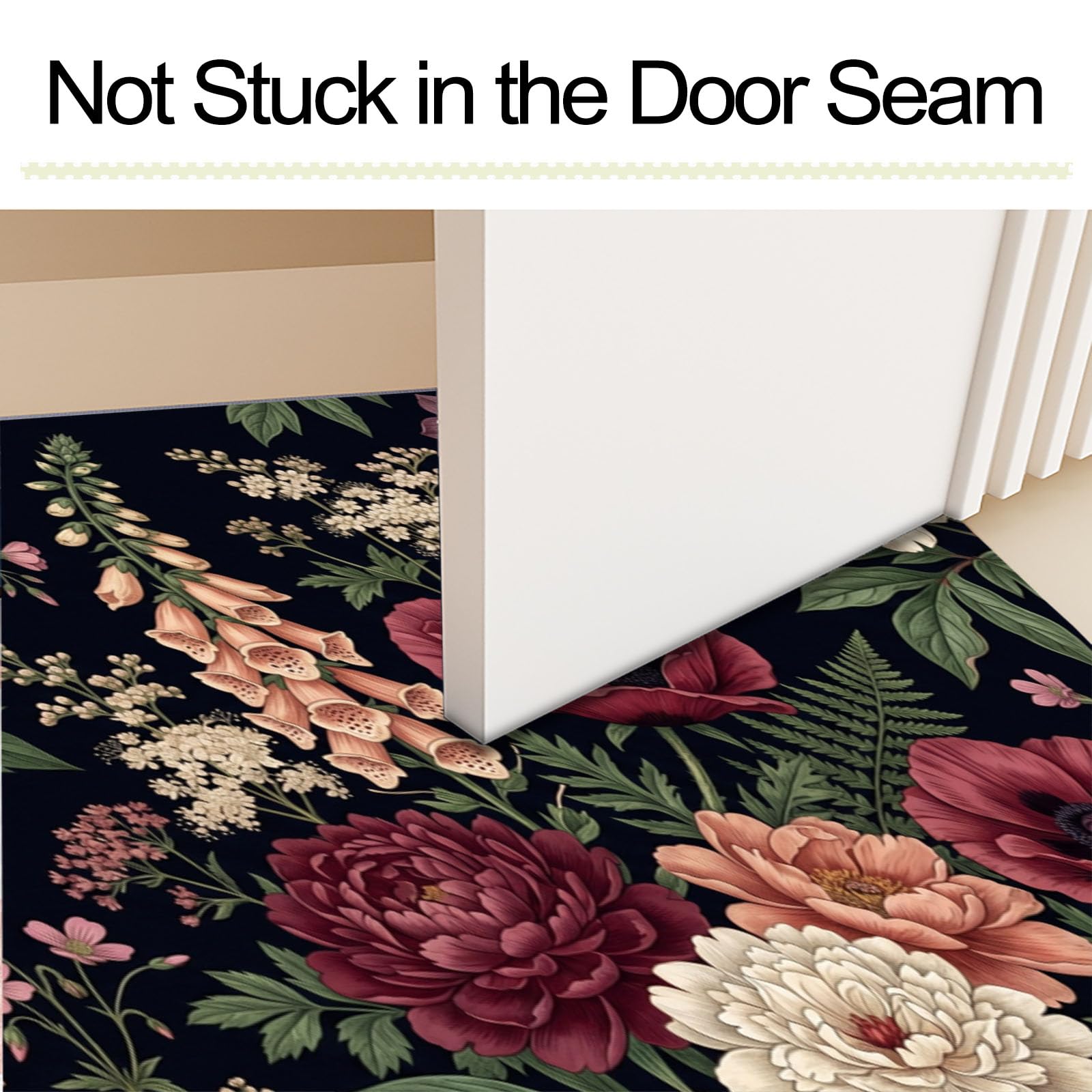 Zerbino Ingresso Interno Floreale Gotico Retrò, Zerbino Di Benvenuto Lavabile Morbida Peonia Misteriosa Papavero, Antiscivolo Tappeto Da Decorazioni Rosso Scuro Per Casa Porta, 60X90Cm