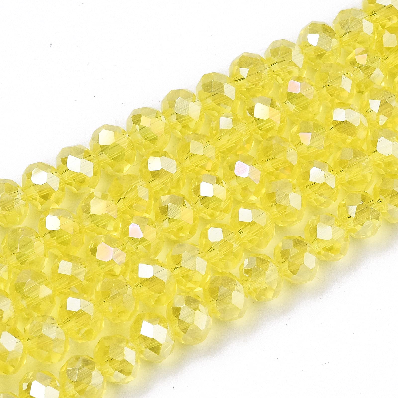 Cheriswelry 10 Strands Faceted Rondelle Glass Beads 6mm Transparent AB Color Plated Abacus Spacers Beads for Jewellery Bracelet Necklace Making Champagne Yellow