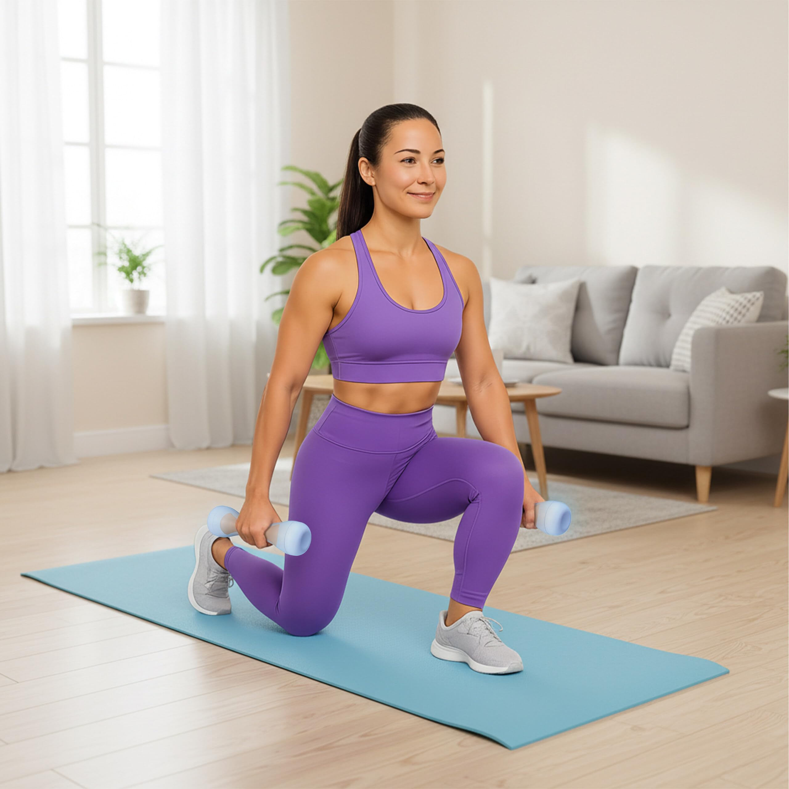Relaxdays Manubri Regolabili, Set da 2, Pesi Personalizzabili 1 kg, 1,5 kg, 2 kg, gommati, manubri Fitness, Blu/Grigio