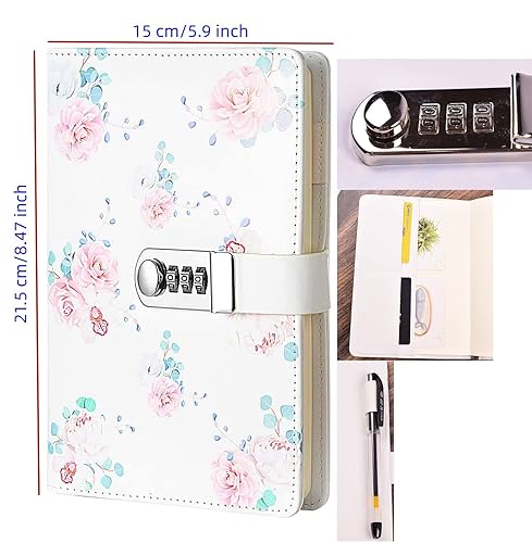 Miniatura 7 de JunShop Diario creativo con bloqueo de contraseña, diario de bloqueo digital, bloc de notas, diario combinado con cerradura A5 (estilo 2)