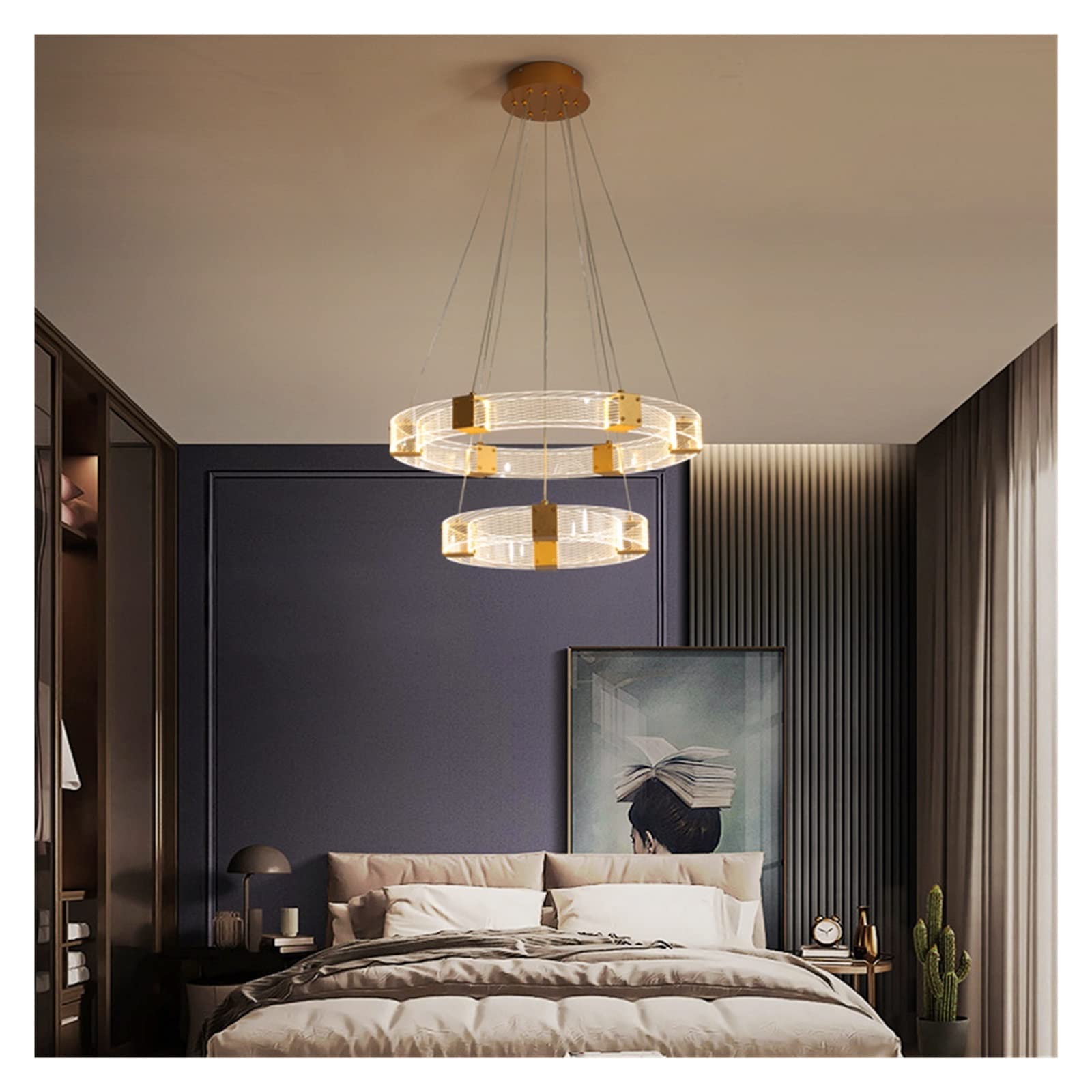 Lustre en cristal nordique LED luxe rotatif blanc chaud pour grand salon