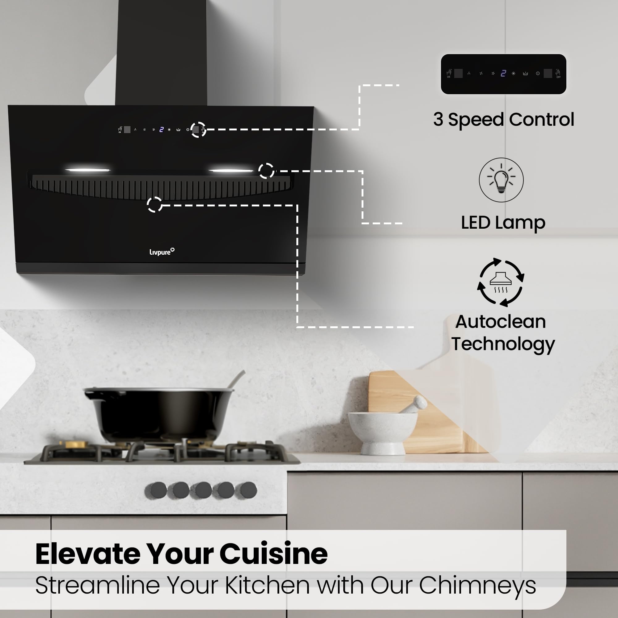 IVY clean QⅢ Livpure Ivy 90 cm | Slant | 1350 m³/hr Suction | Filterless