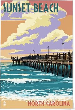 Lantern Press 36x54 Inch Giclee Print, Calabash, North Carolina, Sunset Beach, Pier Scene