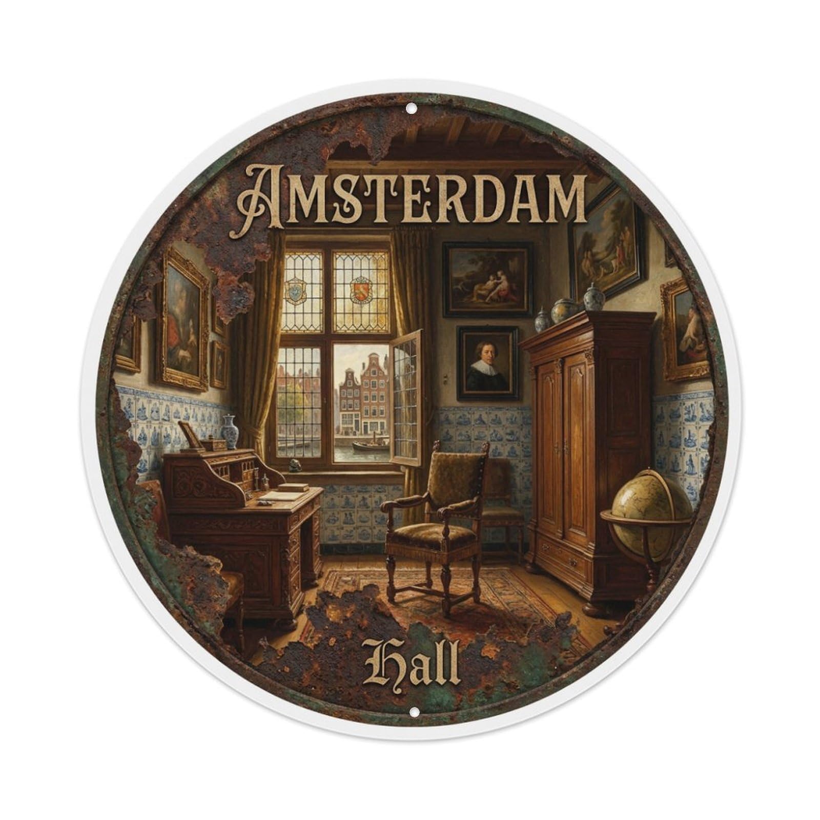 Fqnyr Style Metal Tin Sign Vintage Travel Amsterdam Netherlands Chamber