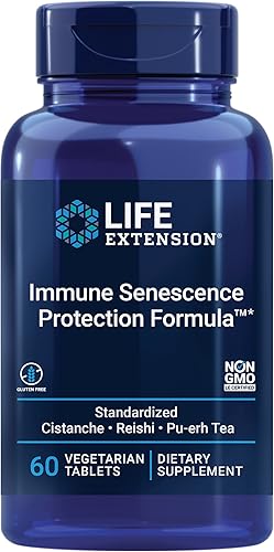 Life Extension Fórmula de senescencia inmune estandarizada Cistanche Reishi PU-ERH Tea, 60 tabletas vegetarianas