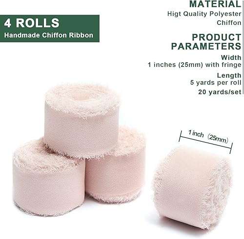 Miniatura 2 de 4 rollos de cinta de seda de gasa hecha a mano con flecos 1 ancho x 5 yardas por rollo juego de cinta de bordes deshilachados para envolver regalos