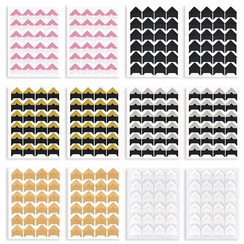 ZJYYPack of 12 Self-Adhesive Paper Corners, Photo Corners, DIY Album Corner Stickers, Photo Corners, 6 Colours for DIY Scrapbook, Diary, Travel Diary, Memory Book