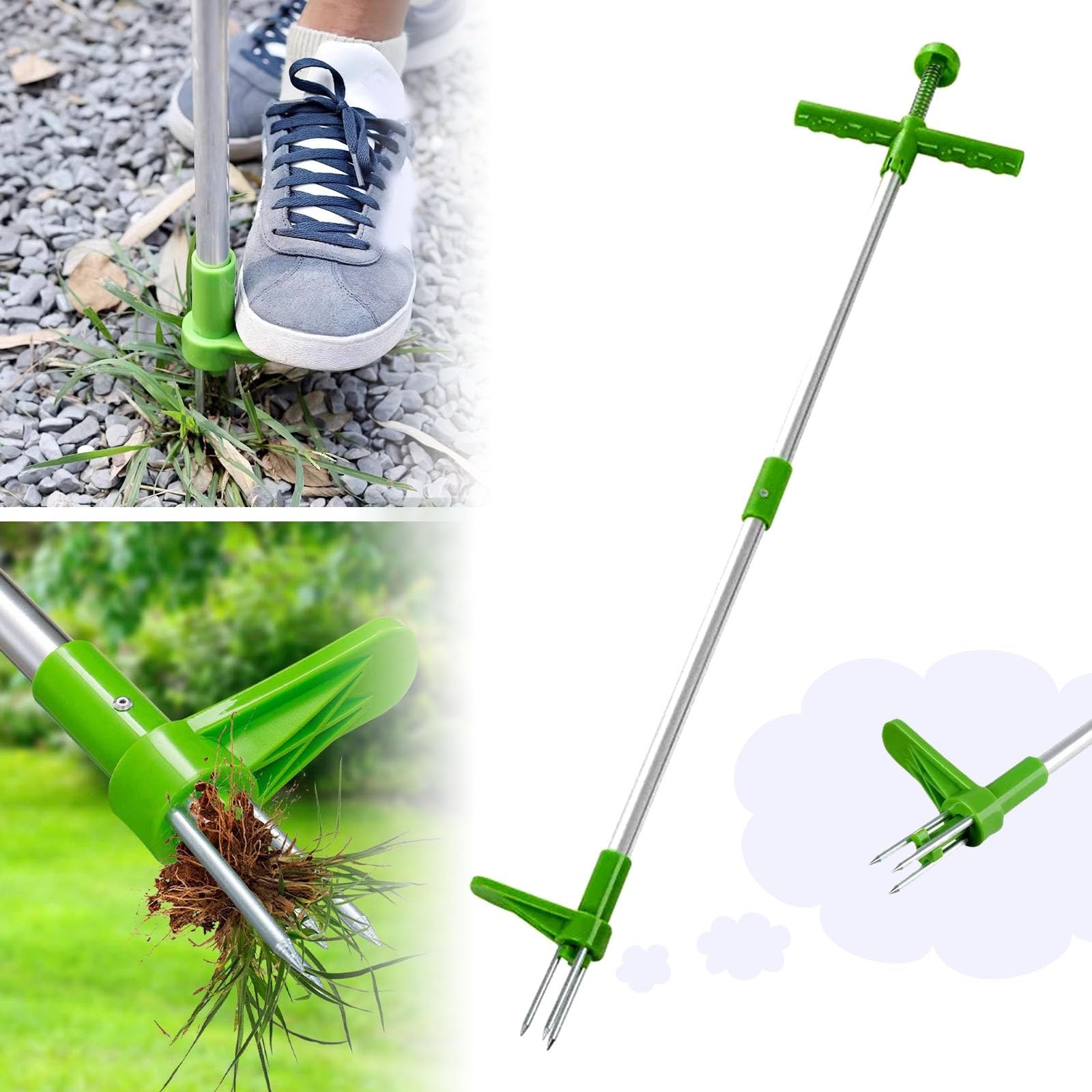 Togli Erbacce da Giardino, estrattore Erbacce da Giardino, Testa in Metallo a Tre Punte, divoratore di Erbacce Verticale, Non c'è Bisogno di chinarsi, Attrezzi da Giardino, Facile da Usare