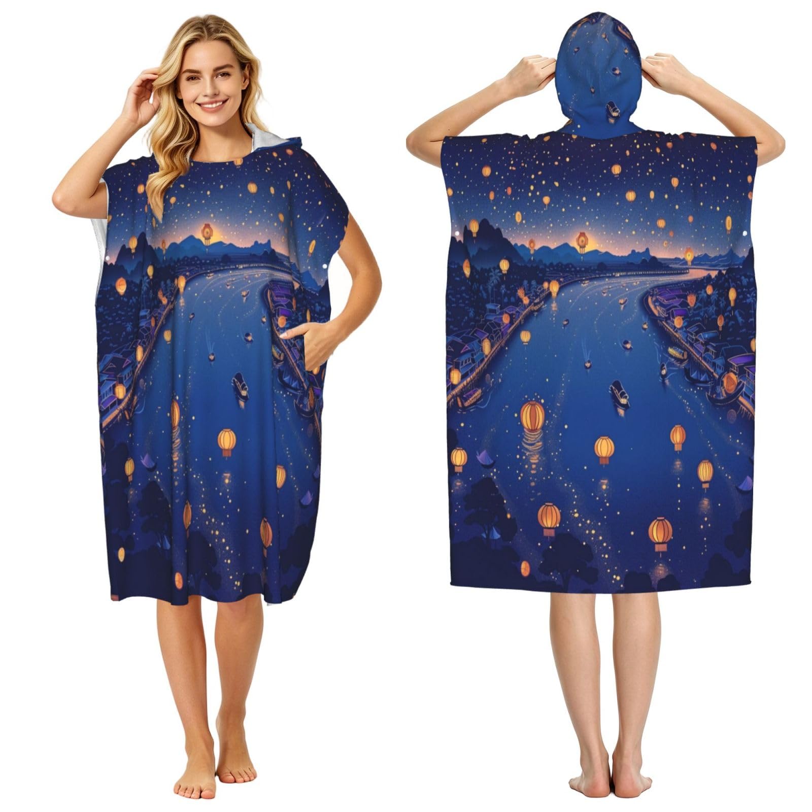 KLGRTJHK Water Festival Adult Hooded Beach Poncho Towel 43"X35"