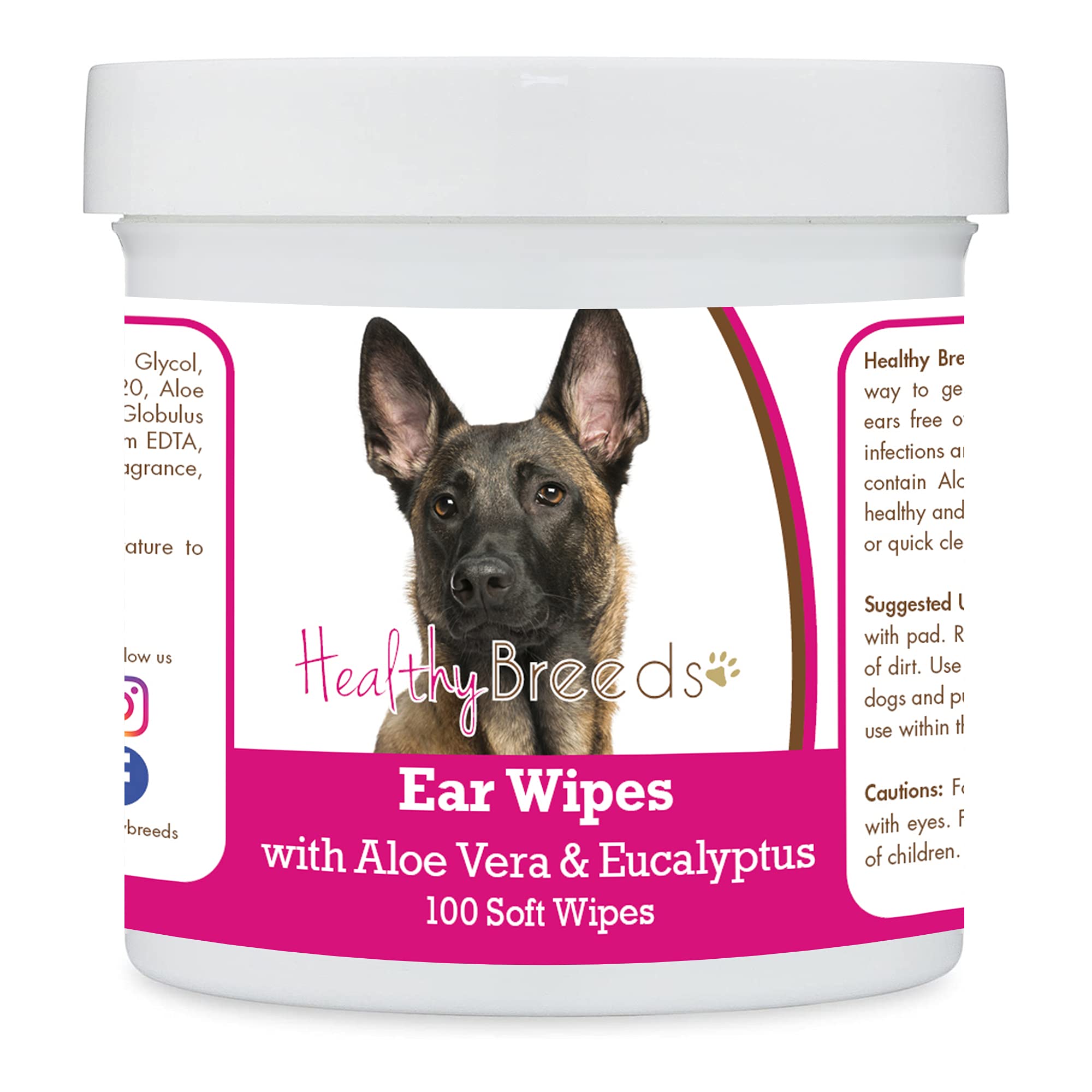 Healthy Breeds Belgian Malinois Ear Cleaning Wipes with Aloe &amp; Eucalyptus for Dogs 100 Count