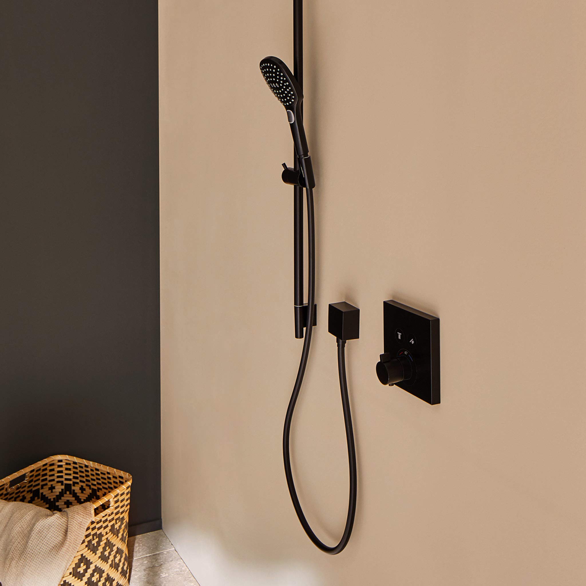 hansgrohe ShowerSelect - Thermostat Unterputz, Armatur mit Sicherheitssperre (SafetyStop) bei 40° C, eckiges Thermostat, Mischbatterie für 2 Verbraucher, Mattschwarz, 15763670