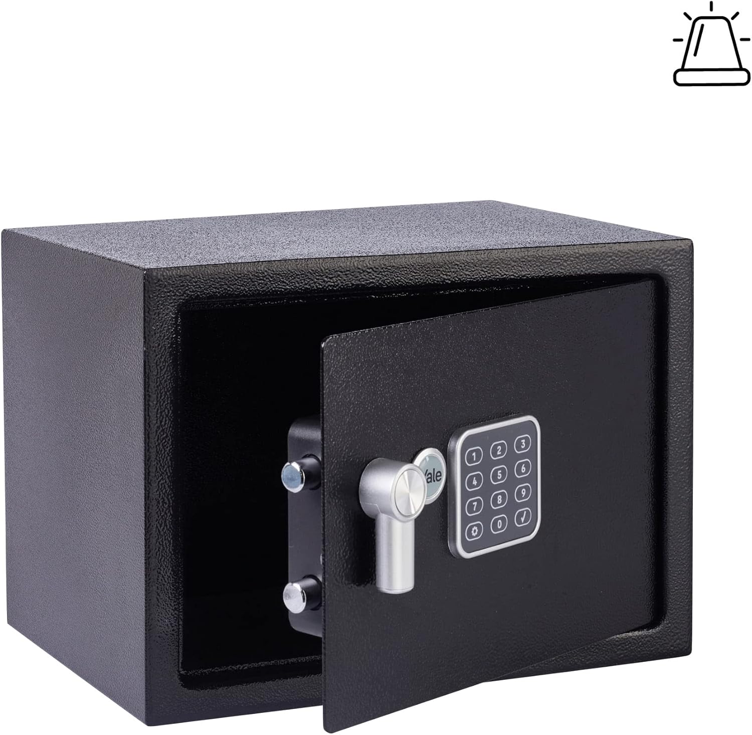 Yale YEC/250/DB1 Medium Alarmed Value Safe with door open, showing interior and locking mechanism