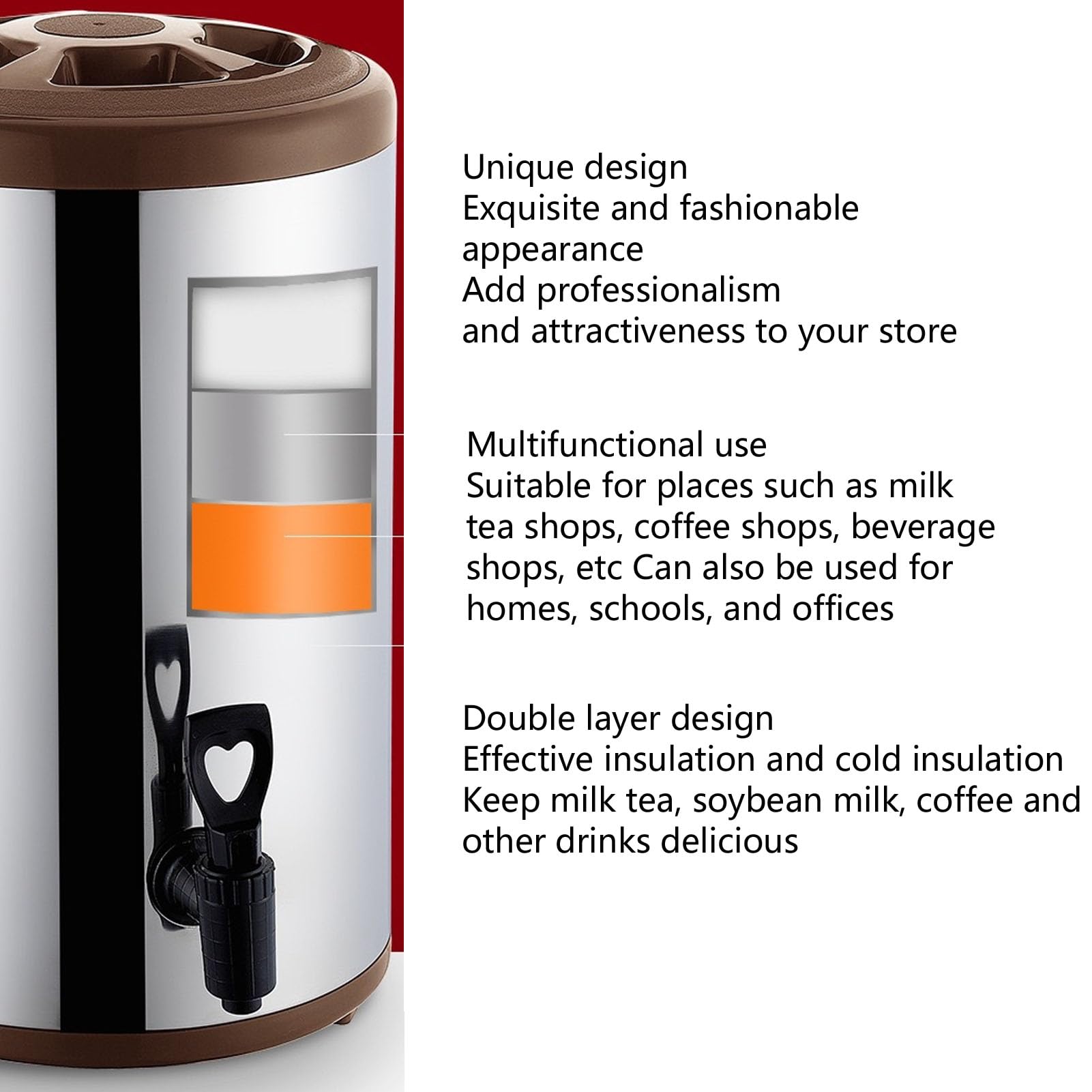 Dispensador de bebidas isotérmico de 8 litros, garrafa de agua de acero inoxidable de doble capa con grifo y tapa, recipientes de almacenamiento de agua para café, té y zumo.