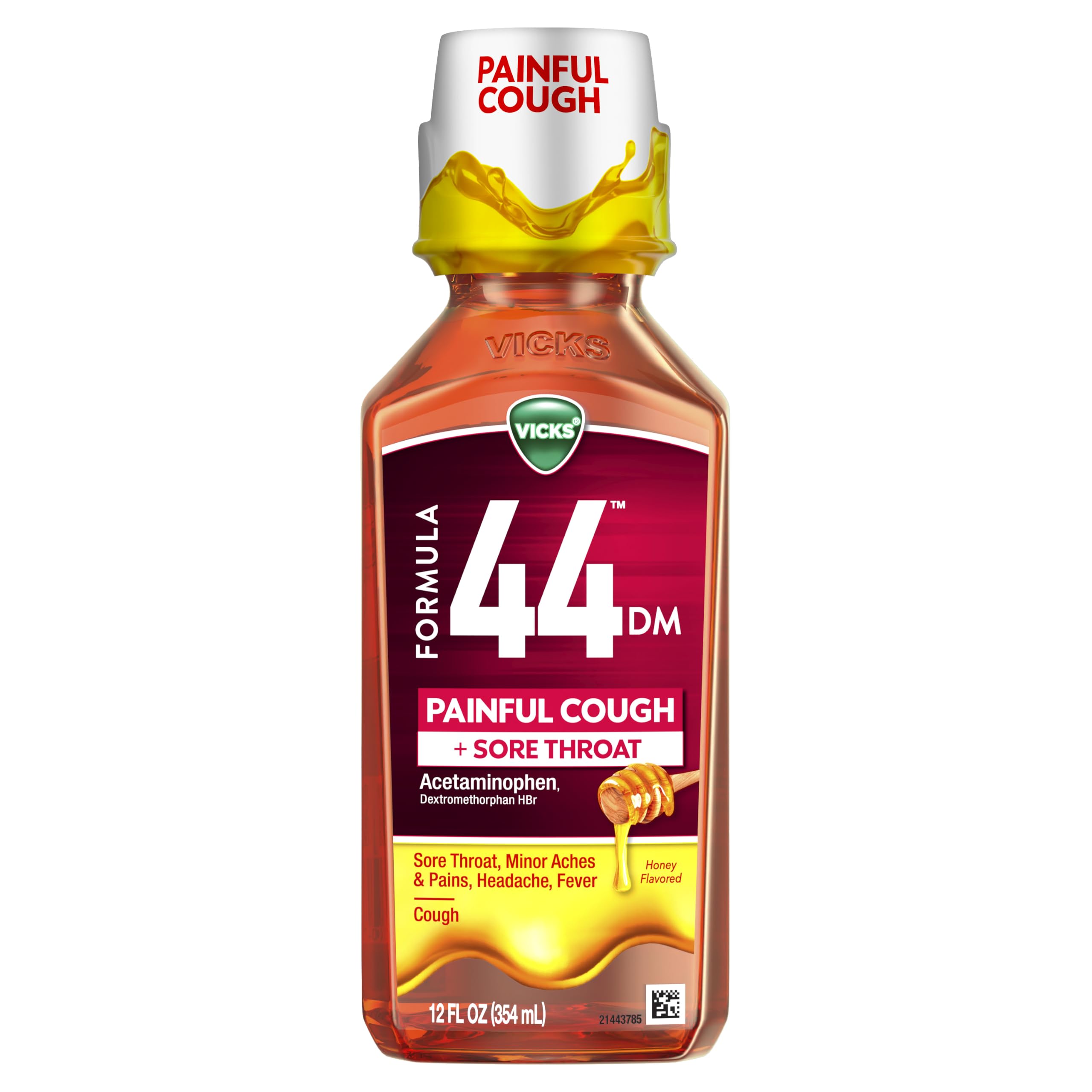 Vicks Formula 44 DM Painful Cough + Sore Throat Liquid, Day or Night, Cough Syrup, Powerful Painful Cough and Sore Throat Relief, Honey Flavored, Adult Cough Medicine, 12 FL OZ — Amazon image 11