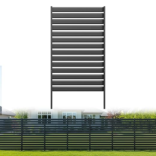 Begonia.k 38" W x 60" H (1 Panel) No-Dig Air Conditioner Fence, Metal Privacy Screen with Wood Slats, Outdoor AC Unit Enclosure, Pool Equipment & Trash Can Hider, Decorative Garden Fence with Stakes