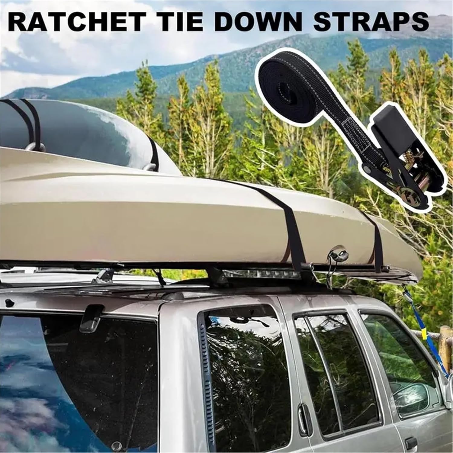 19.68ft Car Ratchet Straps 800KG Truck Cargo Binding Rope 1760lb Break Strength Luggage Fasten Belt Auto Cargo Packing and Fixing Strap(2pcs)