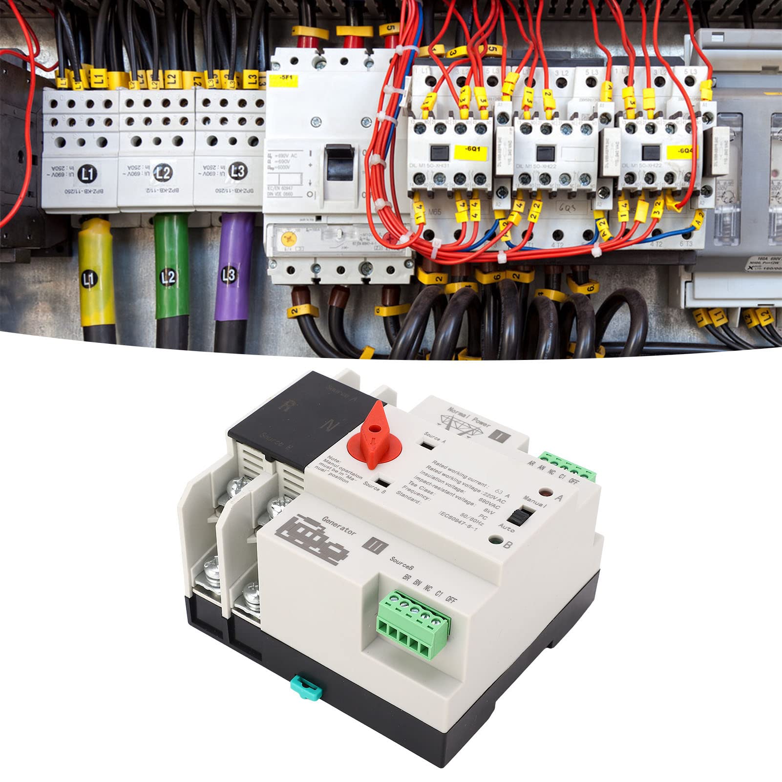 FTVOGUE Automatischer Transferschalter, 100A Dual Power Generator Umschalter, 110V 2-Polig mit WiFi-Steuerung, 63A ATS-Schalter