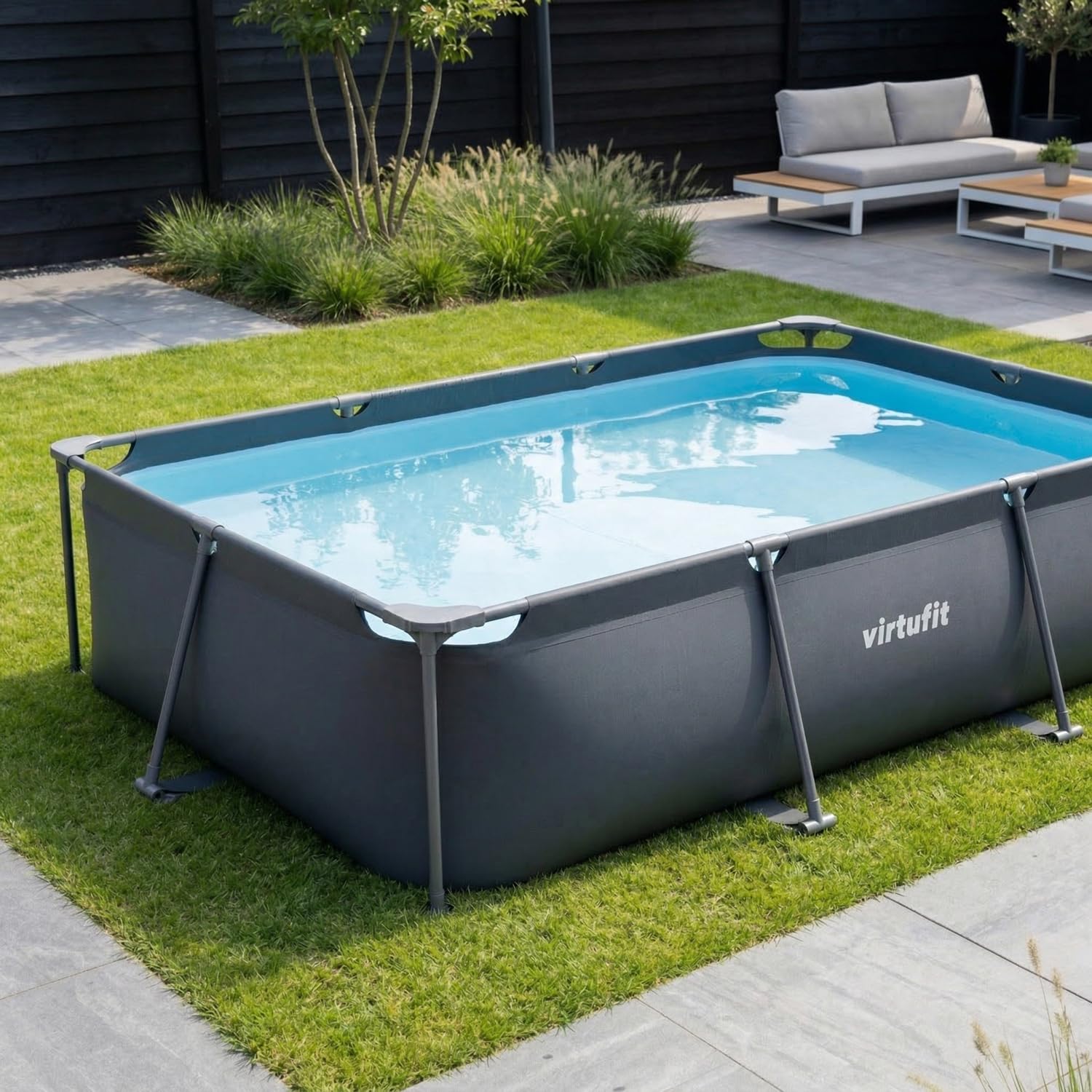 VirtuFit Piscina (nero, 300 x 210 x 66 cm (INKL. Filterpumpe), Rettangolare)