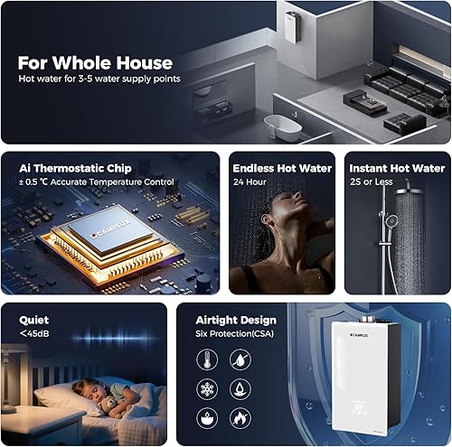 Vista 39 de CAMPLUX Climatech 7 Calentador de agua sin tanque de propano 3.6 GPM hasta 4 GPM, 85,300 BTU residencial compacto bajo demanda calentadores de agua
