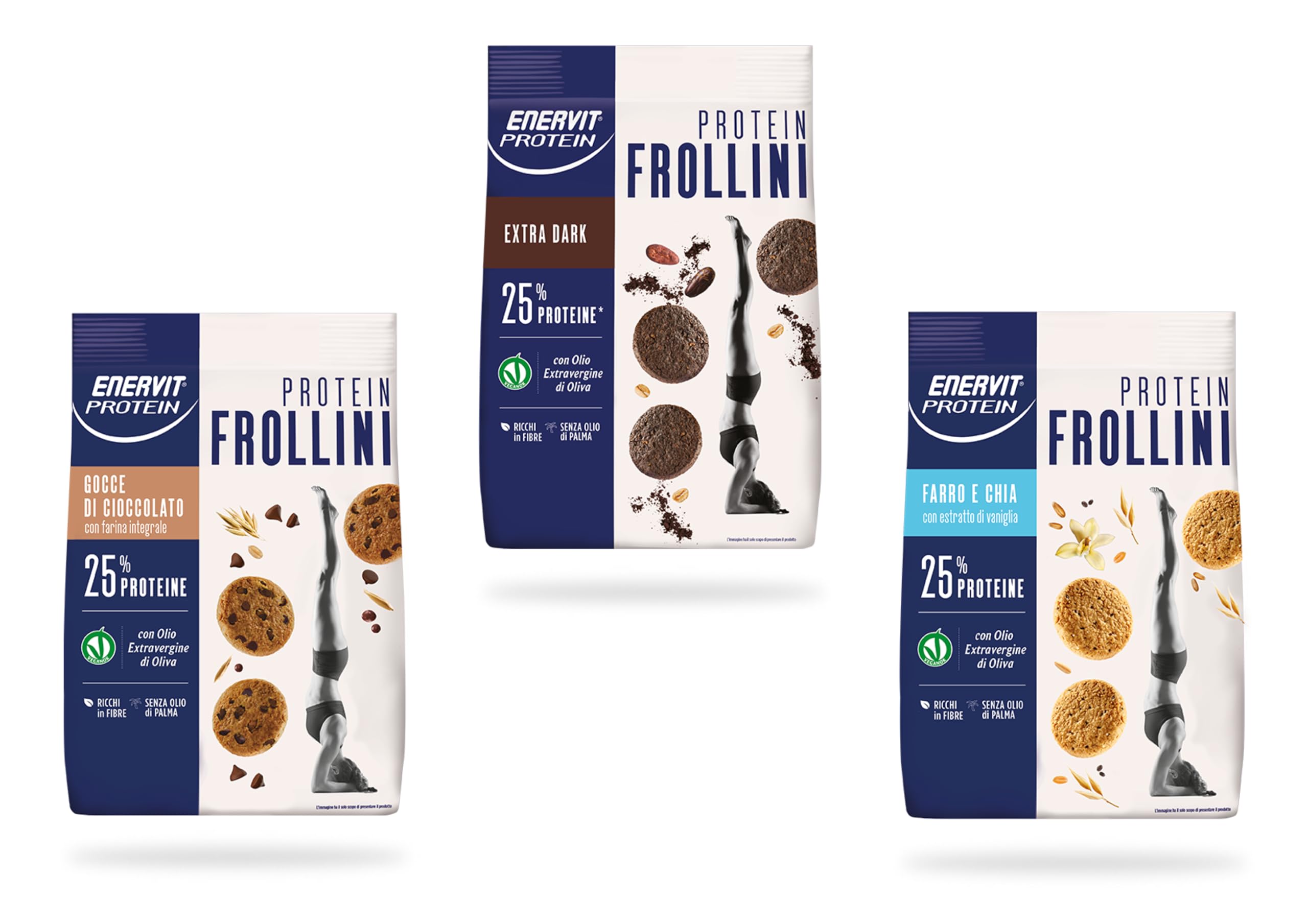 EnervitProtein Frollini Variety Pack | 9 buste da 200g assortite nei gusti: Farro e Chia - Extra Dark - Gocce di Cioccolato
