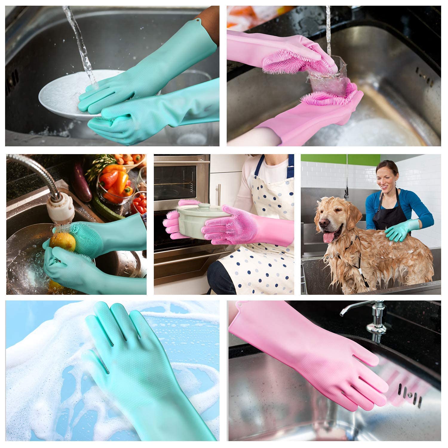 SUNBEET Silicone Hand Gloves Scrub 1 pcs Cleaning Gloves 4