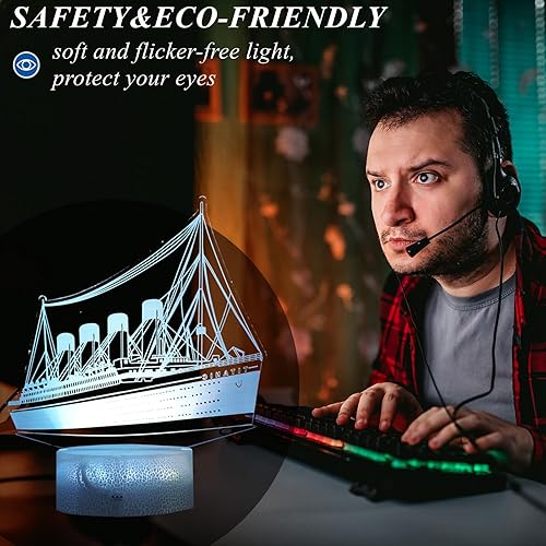 Miniatura 4 de Luz nocturna 3D de barco, lámpara Titan para niños con control remoto 16 RGB ColorToys - Modelo de crucero Lámpara 3D Luz nocturna 3D para niños