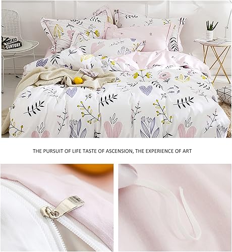 Miniatura 4 de HighBuy Juego de funda de edredón para niñas, tamaño individual XL, juego de ropa de cama de coqueta estética floral blanco y rosa de algodón de