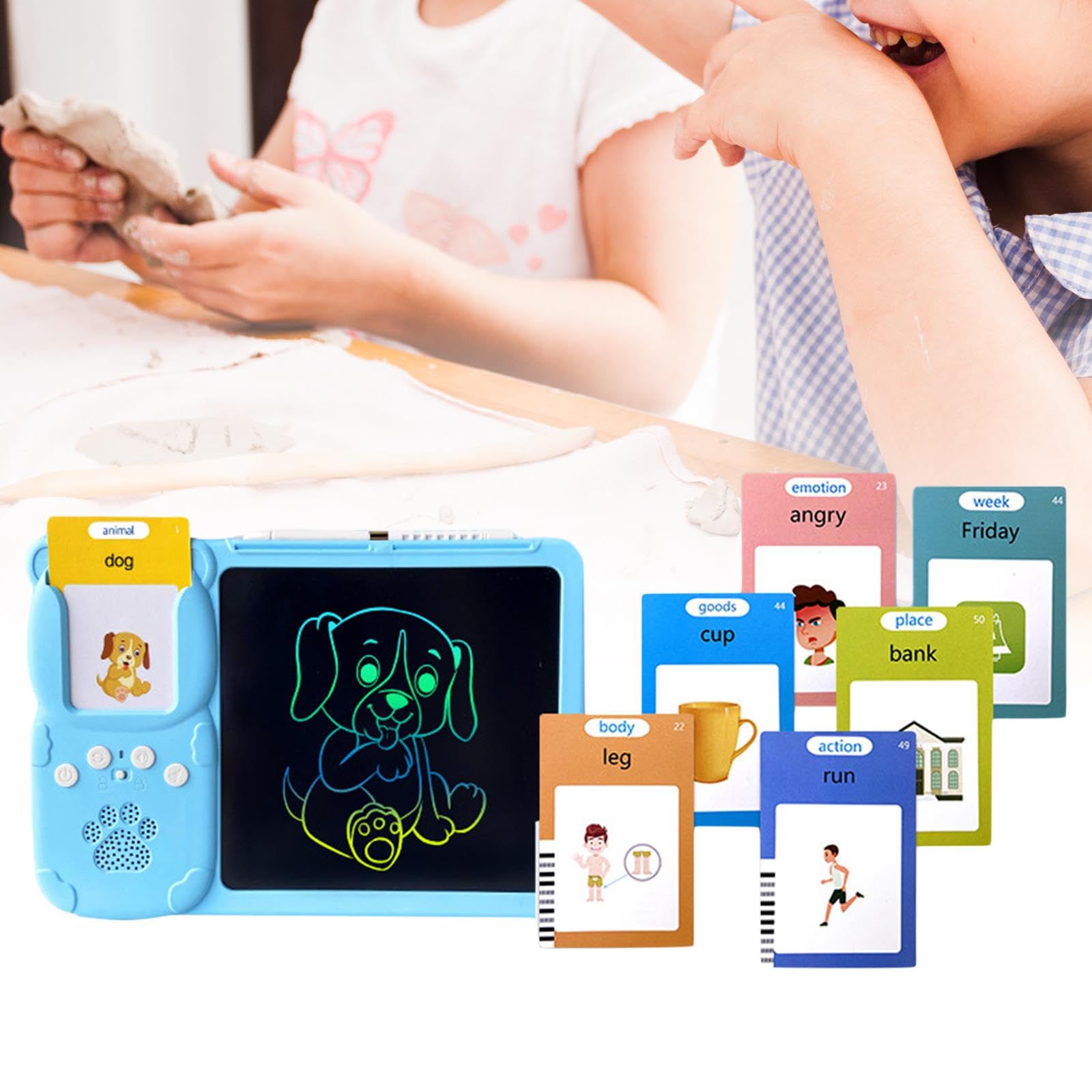 Tavoletta Grafica per Bambini con Schede Didattiche Vocali E Blocco per Imparare, Blu con 255 carte, Taglia unica
